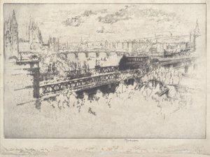 Lontoo Charing Cross Bridgen yli tekijältä Joseph Pennell