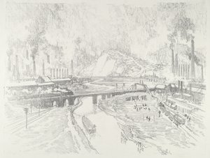 Sotatarvikekaupunki, 1916. tekijältä Joseph Pennell