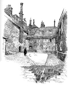 Old Charterhouse: Washhouse Courtissa, 1886 tekijältä Joseph Pennell