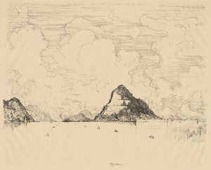 Panama: Sisäänkäynti kanavaan Tyyneltämereltä, 1912. tekijältä Joseph Pennell