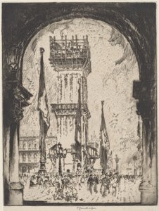 Campanilen jälleenrakennus, Venetsia, No.I tekijältä Joseph Pennell