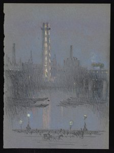 Shot Tower yövaloilla, Embankmentilta tekijältä Joseph Pennell