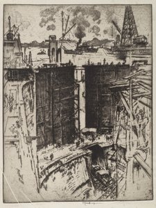 Guard Gate, Gatun Lock, Panama, 1912 (etsaus paperille) tekijältä Joseph Pennell