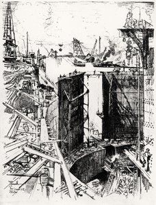 Guard Gate at Gatun, levy V Panaman kanavasta, kirjoittanut Joseph Pennell, 1912 (hiili paperilla) tekijältä Joseph Pennell