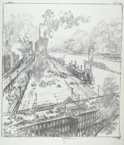 The Levee Eads Bridgeltä, St. Louis, 1919. tekijältä Joseph Pennell