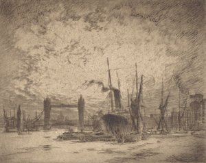 Tower Bridge, Ilta, 1905. tekijältä Joseph Pennell