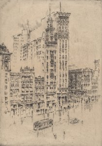 Union Square, sadepäivä, 1904. tekijältä Joseph Pennell