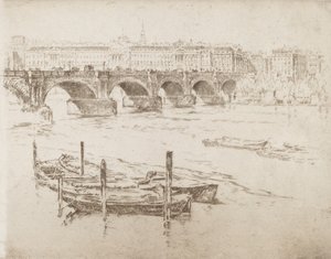 Waterloon silta ja Somerset House, 1905. tekijältä Joseph Pennell