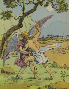 Jaakob taistelee enkeliä vastaan (värilitografia) tekijältä Joseph Porphyre Pinchon