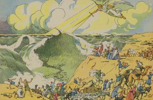 Mooses ylittää Punaisen meren (värilitografia) tekijältä Joseph Porphyre Pinchon