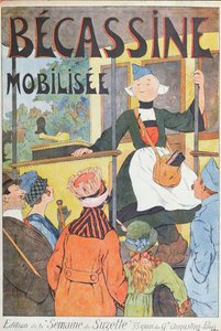 Becassinen lähtö, "Becassine Mobilisee" -lehden kansi "la Semaine de la Suzette" -lehdestä, n. 1914 (värilitro). tekijältä Joseph Porphyre Pinchon