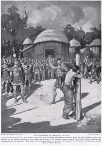The Scourging of Boadicea, esimerkki "Hutchinsonin kansakuntien historiasta", n. 1910 tekijältä Joseph Ratcliffe Skelton