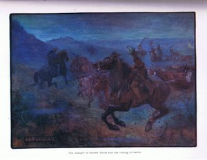 Hevosten kavioiden tallotus ja karjan alaslasku, 1910 tekijältä Joseph Ratcliffe Skelton