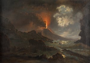 Vesuvius purkautuu yöllä näköalalla Scuola di Virgiliolle