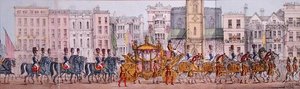 Panoraamaesitys Queen Victorian Royal Progressista Lontoon Cityn kautta 9. marraskuuta 1837 (litho) (yksityiskohta) tekijältä Joseph Robins