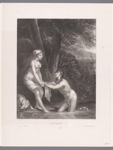 Daphnis ja Chloe kylpemässä Le Bain (otsikko esineessä) tekijältä Joseph Rose Lemercier