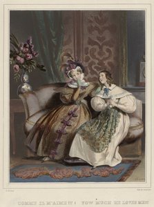Naiset. Muodikas galleria, n. 1830: Kuinka hän rakastaa minua!!! (...) tekijältä Joseph Rose Lemercier