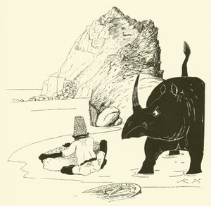 Parsee alkaa syödä kakkuaan (kaiverrus) tekijältä Joseph Rudyard (after) Kipling