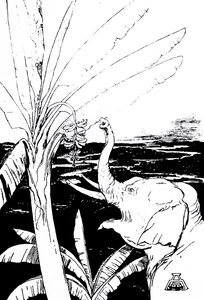 Kiplingin kuva norsusta (kaiverrus) tekijältä Joseph Rudyard Kipling