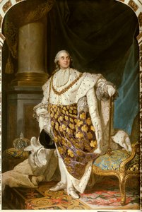 Muotokuva jalassa Ranskan kuningas Ludvig XVI pyhässä puvussa (1754-1793) Hänellä on Pyhän Hengen ritarikunnan kaulakoru (Pyhä Henki) - Maalaus Joseph Siffred Duplessisin (1725-1802) ateljeesta (Joseph- Siffrede, Joseph-Siffrede, Joseph Si