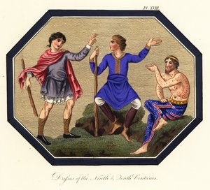 Anglosaksilainen miesten puku, 9. ja 10. vuosisata, 1853 (kaiverrus)