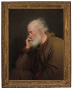 Vanha mies, puolipitkä, turkisvuorinen takki päällä. tekijältä Joseph Wright of Derby