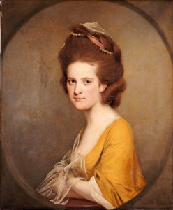 Dorothy Hodgesin muotokuva, puolipitkä, keltaisessa mekossa tekijältä Joseph Wright of Derby