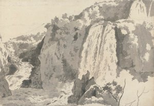 Kalliomainen maisema vesiputouksilla tekijältä Joseph Wright of Derby