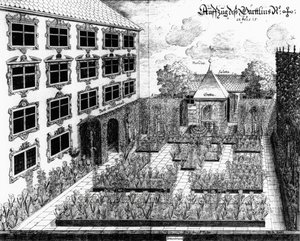 Suunnittelu Furttenbachin puutarhaan Ulmissa, Architectura Privata, kaiverrus Jonas Arnold (1600-69), julkaistu 1641 tekijältä Joseph after Furttenbach