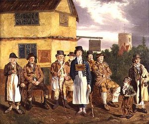 Norwich-hahmot, L. to R., Peter Thomas, C. Grimer, R. Gurney, R. Gallant, Blind Dan, John of Poringland, Joe Doe, Whistling Cuckoo Boy ja Wyer tekijältä Joseph and Alfred Stannard