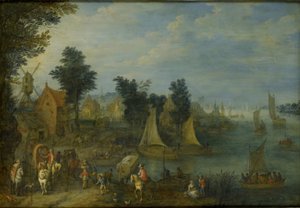 Kylä joen rannalla tekijältä Joseph van Bredael