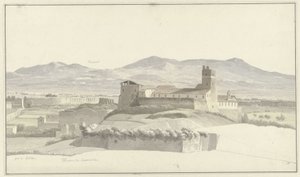 Caracallan kylpylät Roomassa, Frascati kaukana De Thermen van Caracalla, Rooma, porta Latina en in de verte Frascati
