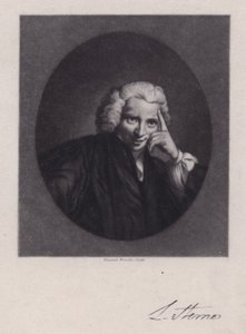 Laurence Sterne, irlantilainen kirjailija ja pappi, kirjailija Tristram Shandy (kaiverrus) tekijältä Joshua (after) Reynolds