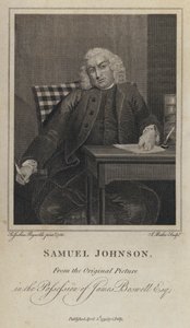 Samuel Johnson, englantilainen kirjailija ja leksikografi (kaiverrus) tekijältä Joshua (after) Reynolds