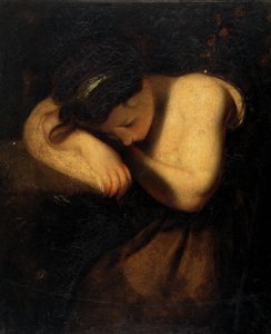 Tyttö nukkumassa (öljy kankaalle) tekijältä Joshua (follower of) Reynolds