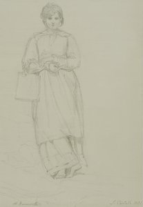 Nuori tyttö pitelee maitopurkkia, 1831 (grafiittia kudottupaperille)