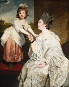 Muotokuva rouva Sarah Otwaysta valkoisessa puvussa tyttärensä Janen kanssa ikkunan edessä tekijältä Joshua Reynolds