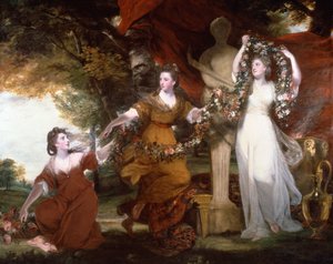 Kolme naista koristelemassa Hymenaioksen hermiä tekijältä Joshua Reynolds
