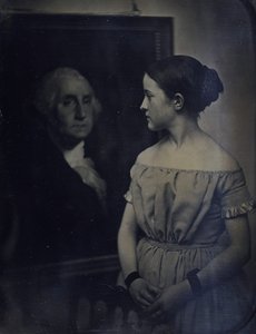 Tyttö George Washingtonin muotokuvalla, n. 1850. Tekijät: Josiah Johnson Hawes, Albert Sands Southworth.