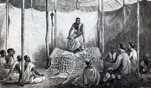 Kamrasin ensimmäinen Raamatun oppitunti, kuvitus John Hanning Speken "Niilin lähteen löytämisen päiväkirjasta", julkaistu vuonna 1864