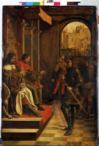 ""Pyhä Sebastien ennen keisari Diocletianusta ja Maximianusta"" (Pyhä Sebastien ennen keisareita Diokletianusta ja Maximianusta). Rooman keisarit Diocletianus (Gaius Aurelius Valerius Diocletianus, 245-316) ja Maximian Hercules (Marcus Aurelius Valerius Ma