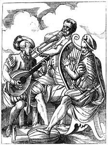 Kitaristi, lutenisti ja pasuunansoittaja, 1500-luku 1849. tekijältä Jost Amman