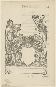 Emblem with Blank Heraldic Shield, folio 156 Anthologia Gnomonica -teoksesta. tekijältä Jost Amman