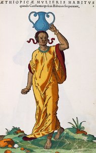 Etiopialainen nainen, Hans Weigel Elderin (toimii 1549-1577) kaiverrus Jost Ammanin (1539-1591) maalauksesta, Habitus principiorum populorum -teoksesta sekä miehiä että naisia ​​kuvattuna yksittäistaidetta, Nürnberg tekijältä Jost Amman