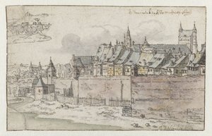 Näkymä Maastrichtin muureille taustalla Onze-Lieve-Vrouwekerk tekijältä Josua de Grave