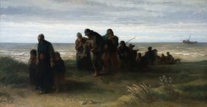 Kalastajat kantavat hukkunutta miestä, noin 1861 (öljy kankaalle). tekijältä Jozef (1824 1911) Israels