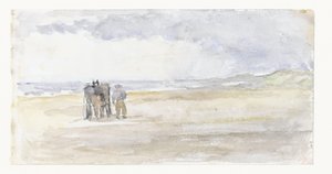 Mies hevosen ja vaunujen kanssa rannalla tekijältä Jozef Israëls