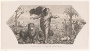 Eläinten luominen Fecit deus bestias terrae (otsikko esineessä) Luominen (sarjan nimi) tekijältä Jozef Karel De Meulemeester