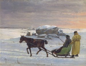 Taidemaalarit Jørgen Roed ja Constantin Hansen lähtevät moottorikelkalla. tekijältä Jørgen Roed