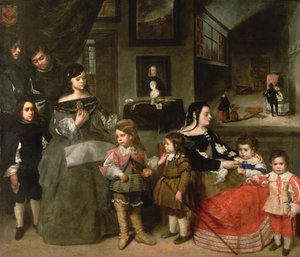 Artists Family, vasemmalla neljä lasta taiteilijan ensimmäisestä avioliitosta Diego Velasquezin, Gasparin, Melchiorin, Baltasarin ja Maria Teresan tyttären kanssa; oikealla hänen toinen vaimonsa Francisc